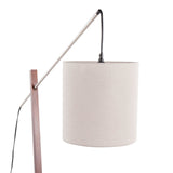 Arturo Contemporary Floor Lamp in Walnut Wood and Satin Nickel with Grey Fabric Shade by LumiSource