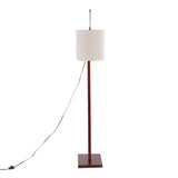Arturo Contemporary Floor Lamp in Walnut Wood and Satin Nickel with Grey Fabric Shade by LumiSource