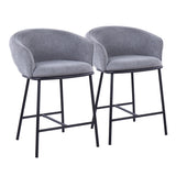 Ashland Contemporary Counter Stool in Black Steel and Grey Fabric by LumiSource - Set of 2