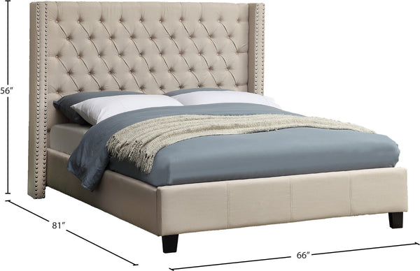 Ashton Linen Textured Fabric / Metal / Engineered Wood / Foam Contemporary Beige Linen Textured Full Bed - 66" W x 81" D x 56" H