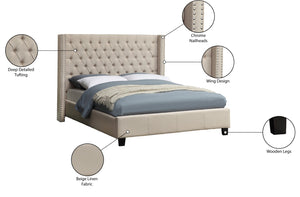 Ashton Linen Textured Fabric / Metal / Engineered Wood / Foam Contemporary Beige Linen Textured Full Bed - 66" W x 81" D x 56" H