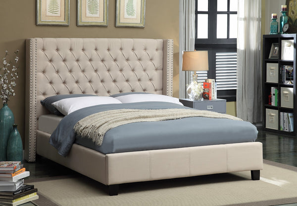 Ashton Linen Textured Fabric / Metal / Engineered Wood / Foam Contemporary Beige Linen Textured Full Bed - 66" W x 81" D x 56" H