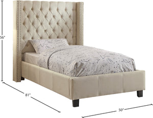 Ashton Linen Textured Fabric / Metal / Engineered Wood / Foam Contemporary Beige Linen Textured Twin Bed - 50" W x 81" D x 56" H