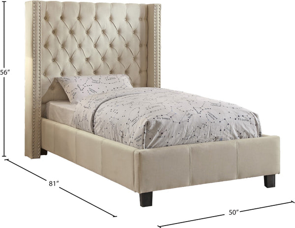 Ashton Linen Textured Fabric / Metal / Engineered Wood / Foam Contemporary Beige Linen Textured Twin Bed - 50" W x 81" D x 56" H