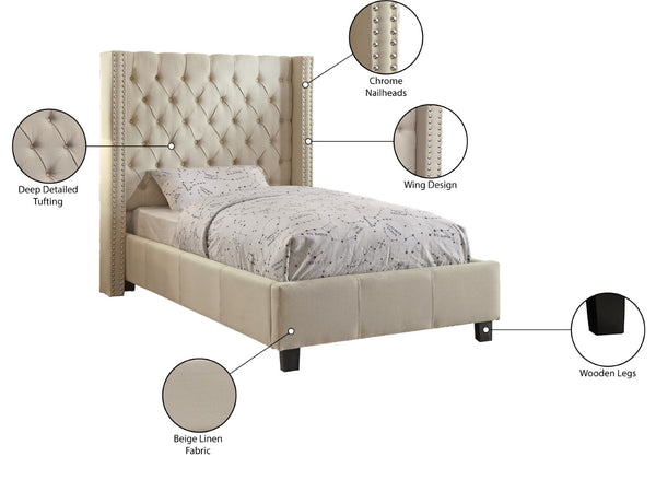 Ashton Linen Textured Fabric / Metal / Engineered Wood / Foam Contemporary Beige Linen Textured Twin Bed - 50" W x 81" D x 56" H
