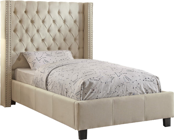 Ashton Linen Textured Fabric / Metal / Engineered Wood / Foam Contemporary Beige Linen Textured Twin Bed - 50" W x 81" D x 56" H