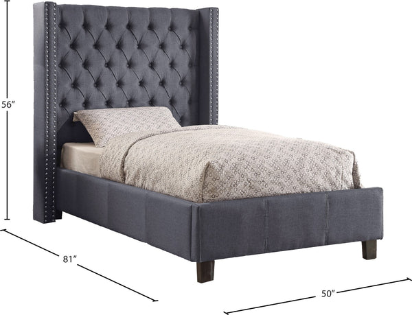 Ashton Linen Textured Fabric / Metal / Engineered Wood / Foam Contemporary Grey Linen Textured Twin Bed - 50" W x 81" D x 56" H