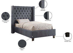 Ashton Linen Textured Fabric / Metal / Engineered Wood / Foam Contemporary Grey Linen Textured Twin Bed - 50" W x 81" D x 56" H