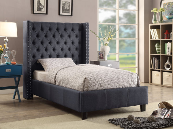Ashton Linen Textured Fabric / Metal / Engineered Wood / Foam Contemporary Grey Linen Textured Twin Bed - 50" W x 81" D x 56" H