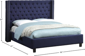 Ashton Linen Textured Fabric / Metal / Engineered Wood / Foam Contemporary Navy Linen Textured Full Bed - 66" W x 81" D x 56" H
