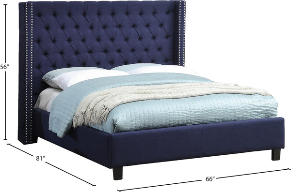 Ashton Linen Textured Fabric / Metal / Engineered Wood / Foam Contemporary Navy Linen Textured Full Bed - 66" W x 81" D x 56" H