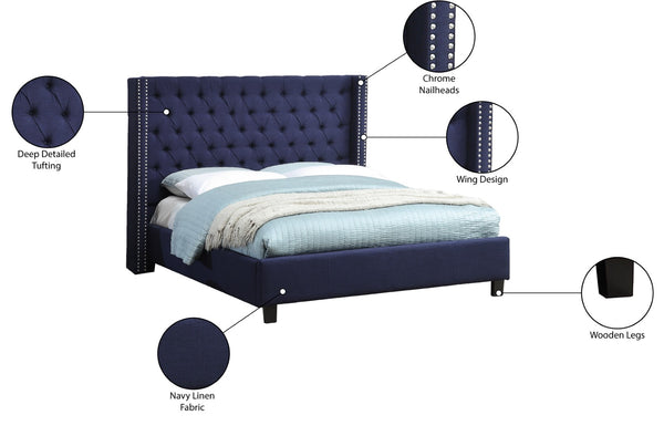 Ashton Linen Textured Fabric / Metal / Engineered Wood / Foam Contemporary Navy Linen Textured Full Bed - 66" W x 81" D x 56" H