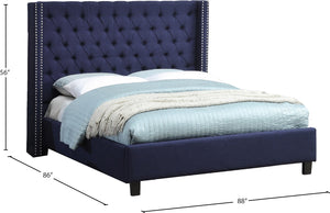 Ashton Linen Textured Fabric / Metal / Engineered Wood / Foam Contemporary Navy Linen Textured King Bed - 88" W x 86" D x 56" H
