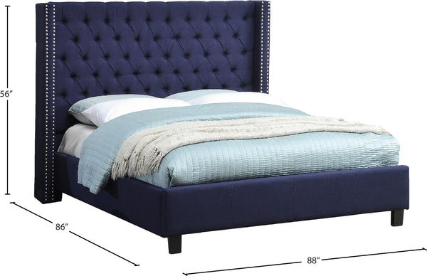Ashton Linen Textured Fabric / Metal / Engineered Wood / Foam Contemporary Navy Linen Textured King Bed - 88" W x 86" D x 56" H