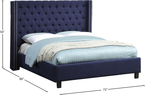 Ashton Linen Textured Fabric / Metal / Engineered Wood / Foam Contemporary Navy Linen Textured Queen Bed - 72" W x 86" D x 56" H