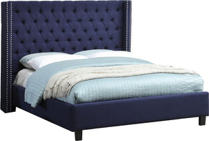 Ashton Linen Textured Fabric / Metal / Engineered Wood / Foam Contemporary Navy Linen Textured Queen Bed - 72" W x 86" D x 56" H