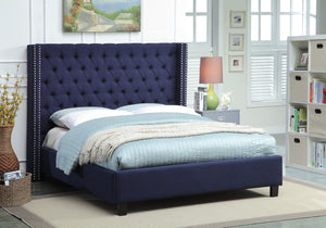 Ashton Linen Textured Fabric / Metal / Engineered Wood / Foam Contemporary Navy Linen Textured Queen Bed - 72" W x 86" D x 56" H