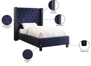 Ashton Linen Textured Fabric / Metal / Engineered Wood / Foam Contemporary Navy Linen Textured Twin Bed - 50" W x 81" D x 56" H