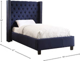 Ashton Linen Textured Fabric / Metal / Engineered Wood / Foam Contemporary Navy Linen Textured Twin Bed - 50" W x 81" D x 56" H