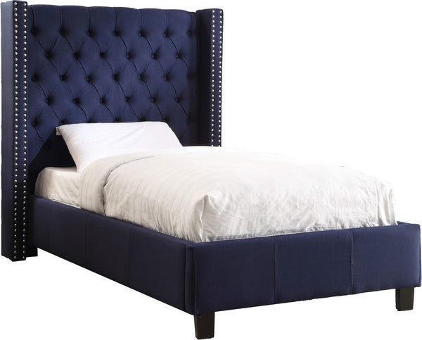 Ashton Linen Textured Fabric / Metal / Engineered Wood / Foam Contemporary Navy Linen Textured Twin Bed - 50" W x 81" D x 56" H