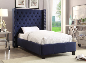 Ashton Linen Textured Fabric / Metal / Engineered Wood / Foam Contemporary Navy Linen Textured Twin Bed - 50" W x 81" D x 56" H