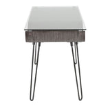 Avery Mid-Century Modern Desk in Dark Grey Wood, Clear Glass, and Black Metal by LumiSource