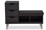 Baxton Studio Arielle Modern and Contemporary Dark Brown Wood 3-drawer Shoe Storage Padded Leatherette Seating Bench with Two Open Shelves