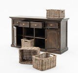 Halifax Mindi Buffet with 4 Basket Set in Mindi, Plywood, Mindi Veneer & Antique Brass Hardware with Black Wash Finish