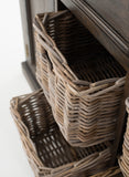 Halifax Mindi Buffet with 4 Basket Set in Mindi, Plywood, Mindi Veneer & Antique Brass Hardware with Black Wash Finish