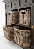 Halifax Mindi Buffet with 4 Basket Set in Mindi, Plywood, Mindi Veneer & Antique Brass Hardware with Black Wash Finish