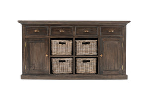 Halifax Mindi Buffet with 4 Basket Set in Mindi, Plywood, Mindi Veneer & Antique Brass Hardware with Black Wash Finish