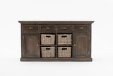 Halifax Mindi Buffet with 4 Basket Set in Mindi, Plywood, Mindi Veneer & Antique Brass Hardware with Black Wash Finish