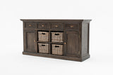 Halifax Mindi Buffet with 4 Basket Set in Mindi, Plywood, Mindi Veneer & Antique Brass Hardware with Black Wash Finish