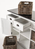 Halifax Contrast Classic White & Black Mahogany, Medium-Density Fibreboard (MDF), Mahogany Veneer, Kubu Rattan & Antique Brass Hardware Buffet with 4 Baskets