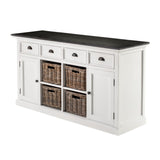 Halifax Contrast Classic White & Black Mahogany, Medium-Density Fibreboard (MDF), Mahogany Veneer, Kubu Rattan & Antique Brass Hardware Buffet with 4 Baskets