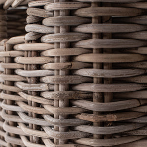 Halifax Accent Buffet: Distressed Mahogany & Antique Brass with 4 Rattan Baskets for Elegant Storage
