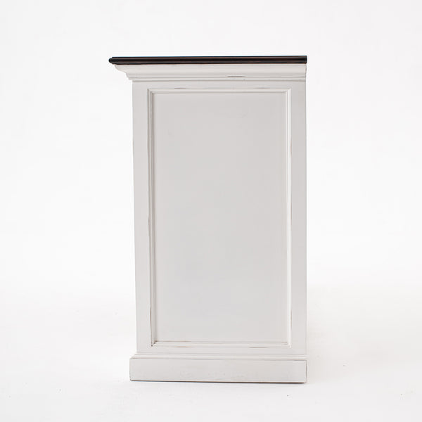 Halifax Accent Buffet: Distressed Mahogany & Antique Brass with 4 Rattan Baskets for Elegant Storage