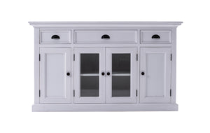 Halifax Buffet with 4 Doors 3 Drawers in Mahogany, MDF, Bevelled Glass & Antique Brass with Classic White Finish