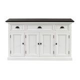 Halifax Contrast Classic White & Black Mahogany, Medium-Density Fibreboard (MDF), Mahogany Veneer & Antique Brass Hardware Buffet with 4 Doors 3 Drawers