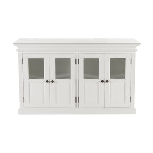 Halifax Classic White Mahogany, Medium-Density Fibreboard (MDF), Bevelled Glass & Antique Brass Hardware Buffet with 4 Glass Doors