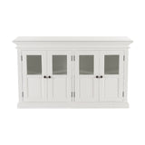 Halifax Classic White Mahogany, Medium-Density Fibreboard (MDF), Bevelled Glass & Antique Brass Hardware Buffet with 4 Glass Doors