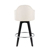 Ahoy Contemporary 26" Fixed-Height Counter Stool with Black Wood Legs and Round Chrome Metal Footrest with Cream Fabric Seat by LumiSource - Set of 2