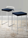 Fuji Contemporary Stackable Counter Stool in White with Blue Velvet Cushion by LumiSource - Set of 2
