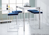 Fuji Contemporary Stackable Counter Stool in White with Blue Velvet Cushion by LumiSource - Set of 2