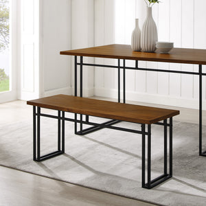 Walker Edison Contemporary Dual-Metal Leg Solid Wood Veneer Dining Bench XIIXR B44MDNWT