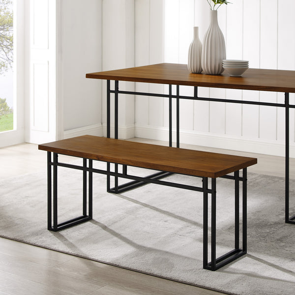 Walker Edison Contemporary Dual-Metal Leg Solid Wood Veneer Dining Bench XIIXR B44MDNWT