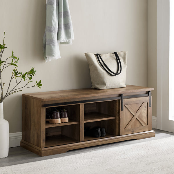 walker edison 48 sliding barn door entry bench