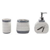 HiEnd Accents Feather Design Countertop Bathroom Set BA1754 Cream/Gray Ceramic 3.75 x 7.8 x 2.8