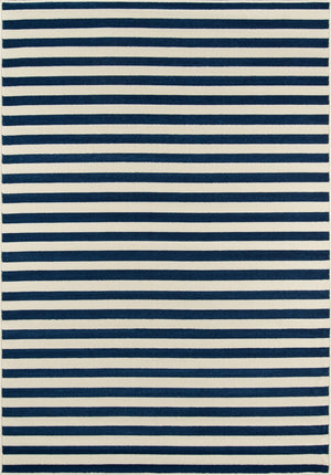 Momeni Baja BAJ-1 Machine Made Contemporary Striped Indoor/Outdoor Area Rug Navy 8'6" x 13' BAJA0BAJ-1NVY860D