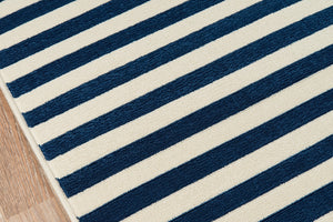 Momeni Baja BAJ-1 Machine Made Contemporary Striped Indoor/Outdoor Area Rug Navy 8'6" x 13' BAJA0BAJ-1NVY860D